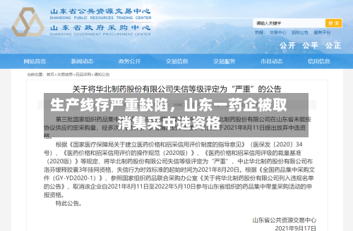 生产线存严重缺陷	，山东一药企被取消集采中选资格-第2张图片