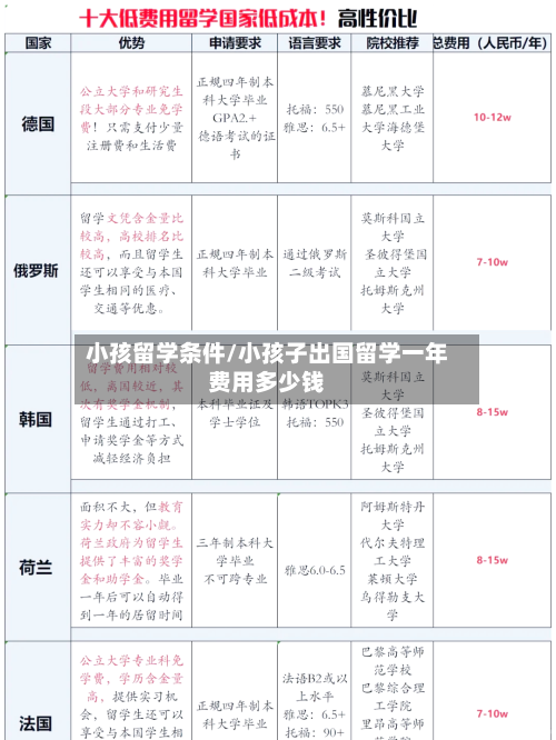 小孩留学条件/小孩子出国留学一年费用多少钱