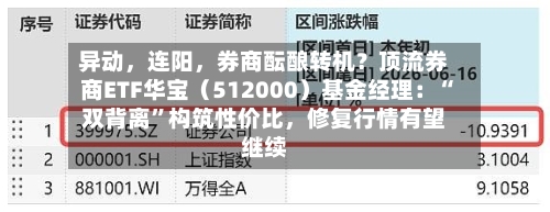 异动,连阳,券商酝酿转机?顶流券商ETF华宝(512000)基金经理:“双背离”构筑性价比,修复行情有望继续